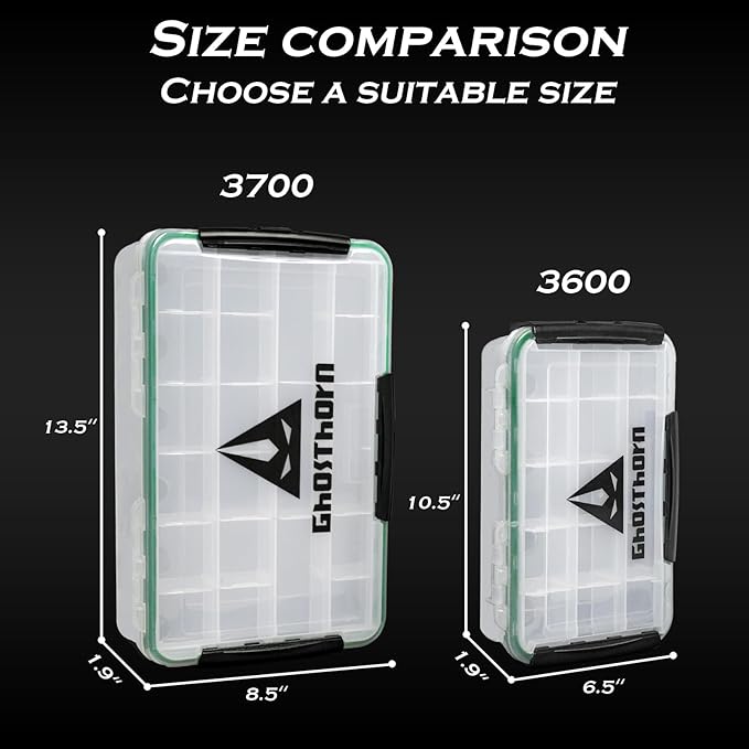 Ghosthorn Fishing Tackle Box, Waterproof 3600 and 3700 Tackle Trays, Plastic Tackle Box Organizer with Removable Dividers Storage Lure Box for Lures 1 and 4 Pack