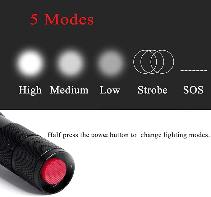 Bright Tactical Flashlight 5 Modes Zoomable Portable EDC Flashlight Handheld Flashlight for Camping Hiking Emergency, 2 Pack