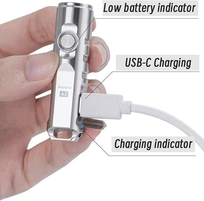 RovyVon A2 G4 USB-C LED Keychain Flashlight, 650 High Lumen Super Bright with EDC Pocket-Sized,Momentary On,Lock Mode,Type-C Rechargeable,Stainless Steel, Gift for Camping Emergency
