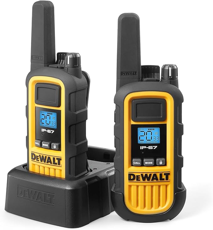 DEWALT DXFRS800 2 Watt Heavy Duty Walkie Talkies - Waterproof, Shock Resistant, Long Range & Rechargeable Two-Way Radio with VOX