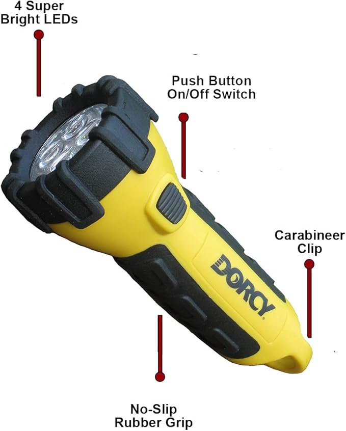 Dorcy 41-2524 2 pk Floating LED Flashlight with Carabineer Clip, 150 Lumens, Yellow