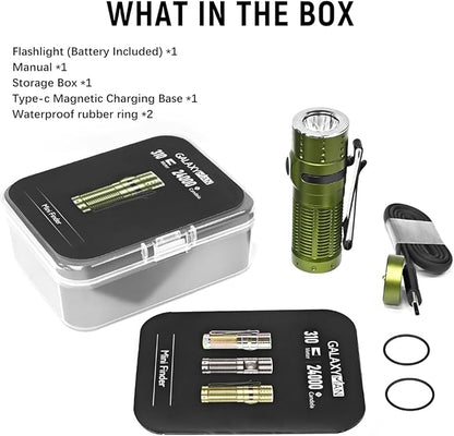 Mini EDC Flashlight Rechargeable, 1300 High Lumen LED Pocket Flash Light with Magnetic Base, 310M Long Throw Compact Waterproof Small Powerful Light for Home, Camping, Emergencies-Green