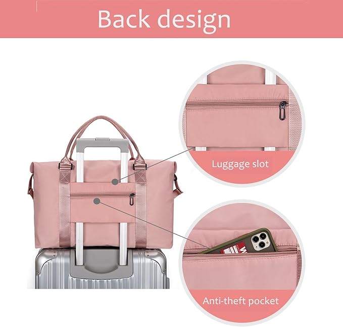 KARRESLY Travel Duffel Bag for Women,Shoulder Weekender Overnight Bag Sports Gym Tote Bag,Waterproof(Light Pink) free size