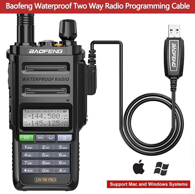 BAOFENG Radio UV-9R Pro Ham Radio Handheld Waterproof IP67 Two-Way Radio,with Type-C Charger Rechargeable Long Range Walkie Talkie for Adult with Programming Cable and Type-C Charging Cable