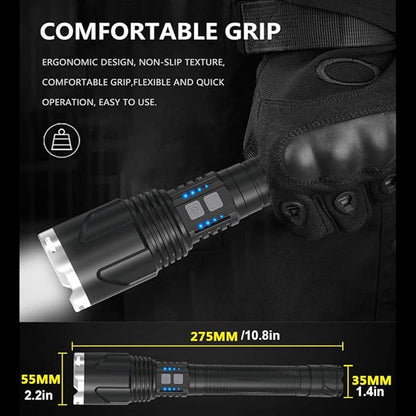 LUXNOVAQ Brightest Flashlight Rechargeable XHP110 LED Powerful Tactical Flashlights, 200000 High Lumen Zoomable USB Flashlight Waterproof Hand Torch Light with 4 Modes for Camping Hiking