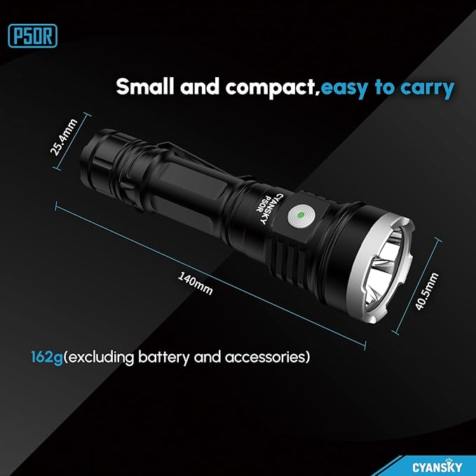 CYASNKY P50R Rechargeable Flashlights,12000 Lumens,Flashlights High Lumens for Outdoor,Super Bright Flashlight,EDC IP68 Waterproof Flash Light for Hunting,Searching,Rescue,Camping and Emergency