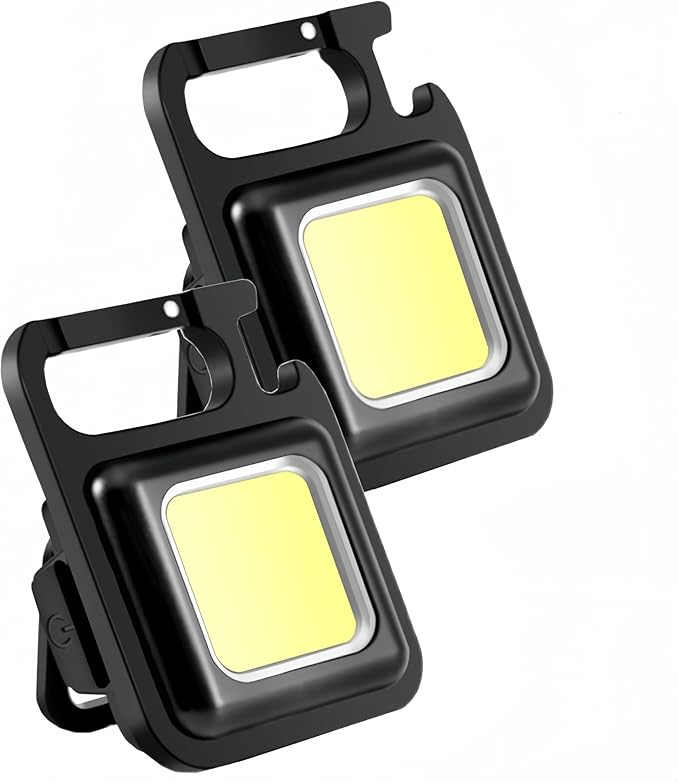 2 Pack COB Mini LED Flashlight Keychain Light Multifunctional Portable COB Camping Flashlights USB Charging Work Lights Fishing Lanterna（2 Pack）