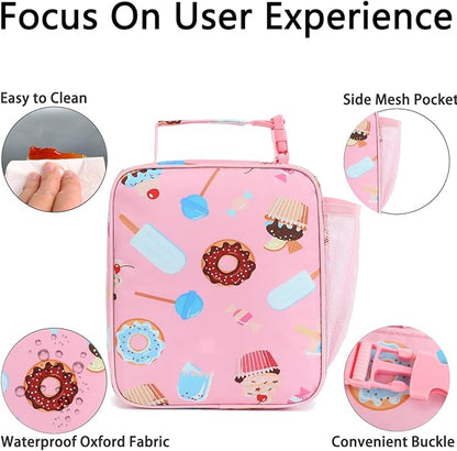 Lunch Box for Kids Boys Girls Men Women, Insulated Small Soft Cooler Lunch Bag Kit for School Work Picnic Travel - Reusable Portable lunchbox,Pink Cake