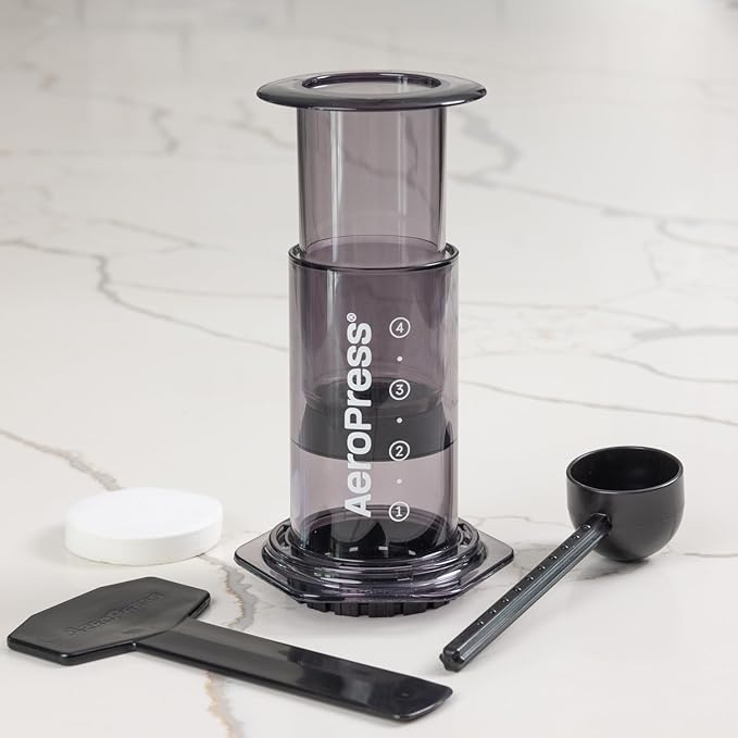 AeroPress Clear Black Coffee Press – 3 In 1 Brew Method Combines French Press, Espresso, Full Bodied Coffee Without Grit or Bitterness, Small Portable Coffee Maker for Camping & Travel, Black
