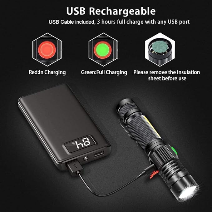 Flashlight USB Rechargeable,LED TAC Flashlight Pack -2,Super Bright 2000 Lumens Compact Tactical Flashlights for Outdoor Activity & Emergency Use - Best Gifts for Men & Women - Black