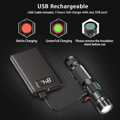Flashlight USB Rechargeable,LED TAC Flashlight Pack -2,Super Bright 2000 Lumens Compact Tactical Flashlights for Outdoor Activity & Emergency Use - Best Gifts for Men & Women - Black