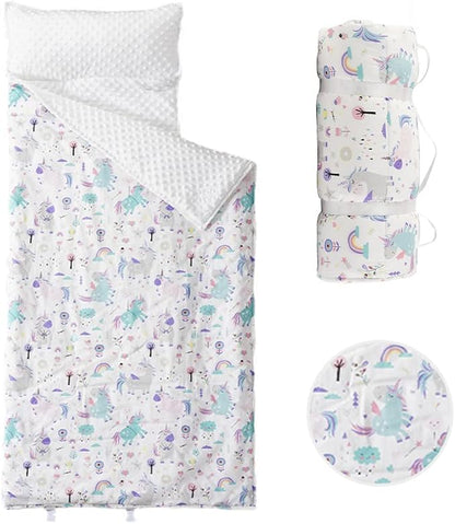 Bunnikins & Clover Toddler Nap Mat with Removable Pillow, Nap Mats for Preschool, Easy Clean Toddler Nap Pad for Kindergarten, Kids Sleeping Bag for Travel Camping