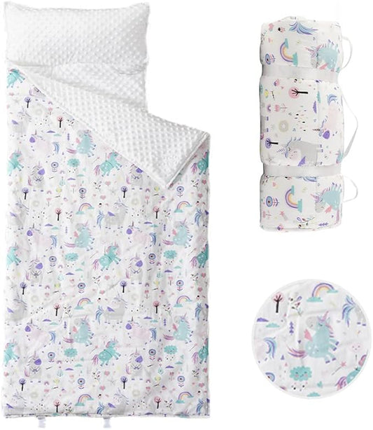 Bunnikins & Clover Toddler Nap Mat with Removable Pillow, Nap Mats for Preschool, Easy Clean Toddler Nap Pad for Kindergarten, Kids Sleeping Bag for Travel Camping