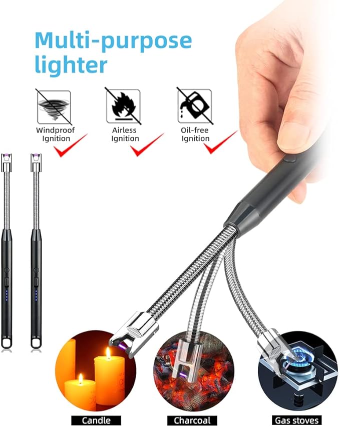 3 Pack Candle Lighter,Arc Lighter with USB Charging,Flameless Windproof,LED Battery Display,Safety Switch,Rotate 360 Degrees,for Aromatherapy,Candles,BBQ,Camping.(Pink&Black&Golden)