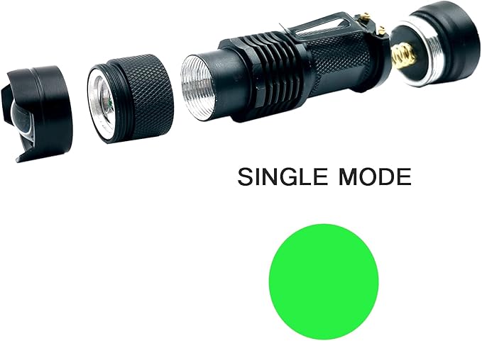 4 Pack One Mode Green Light Flashlight with Clip Zoomable Green LED Flashlight Green Flashlight for Hunting Fishing Night Observation