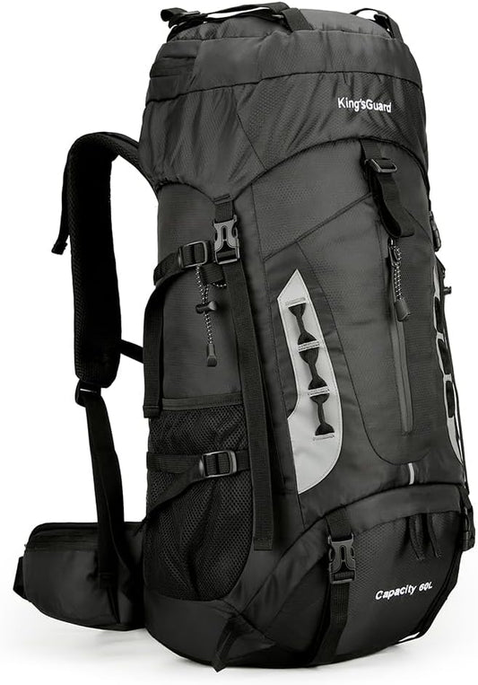 King'sGuard 60L Hiking Backpack Men Women Camping Backpack Waterproof Backpacking Mountaineering Climbing Daypack with Rain Cover (Black)