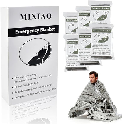 Emergency Foil Thermal Blanket (Pack of 6), Survival Blankets Perfect for Outdoors, Hiking, Survival, Marathons or First Aid