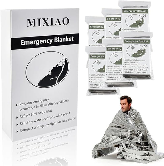 Emergency Foil Thermal Blanket (Pack of 6), Survival Blankets Perfect for Outdoors, Hiking, Survival, Marathons or First Aid