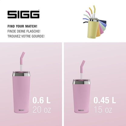 SIGG - Insulated Mug - Travel Mug Helia - With Durable Glass Straw & Cleaning Brush - Leakproof - BPA Free - 18/8 Stainless Steel - 15oz/20oz