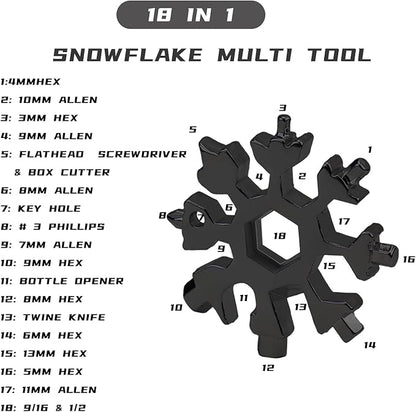 4 Pack 18 In 1 Snowflake Multitool, Stainless Steel Snowflake Wrench/Bottle Opener/Screwdriver Kit, Snowflake Multi Tool for Outdoor Travel Camping Hiking, Great Christmas Gift for Men