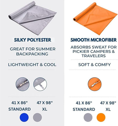The Friendly Swede Sleeping Bag Liner — Ultralight Polyester or Cold Weather Microfiber Adult Sleep Sack; Thin Travel Sheets for Hotel; Camping Sheets; Travel Sleeping Bag with Pocket-Size Stuff Sack