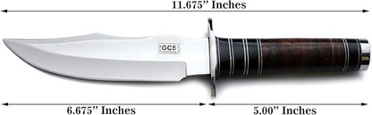 GCS Custom Handmade Stacked Leather Handle Bowie Survival Tactical Gear Hunting Knife D2 Tool Steel Buffalo Hide Sheath GCS145