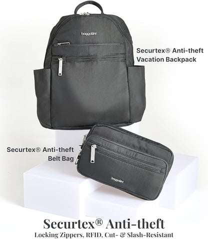 Securtex® Anti-theft Vacation Travel Backpack 10x13" Slash-Resistant Nylon Daypack w/RFID, Charcoal