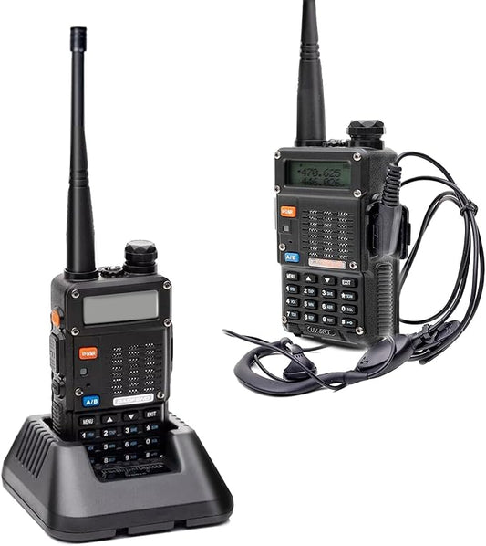 BAOFENG UV-5RT Walkie Talkies Dual-Band Display, Dual-Standby, 5W Output Power, 128 Channels, FM Radio, LED Flashlight, Large LCD Display UV-5RT Portable Two Way Radio with AR-771 Antenna