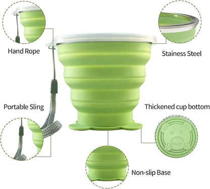 Collapsible Cup, Silicone Collapsible Travel Cup, Expandable Folding Camping Drinking Cup with Lids Reusable Small Portable Mugs Cup for Travel, Camping, Hiking,Outdoor Sports, Home