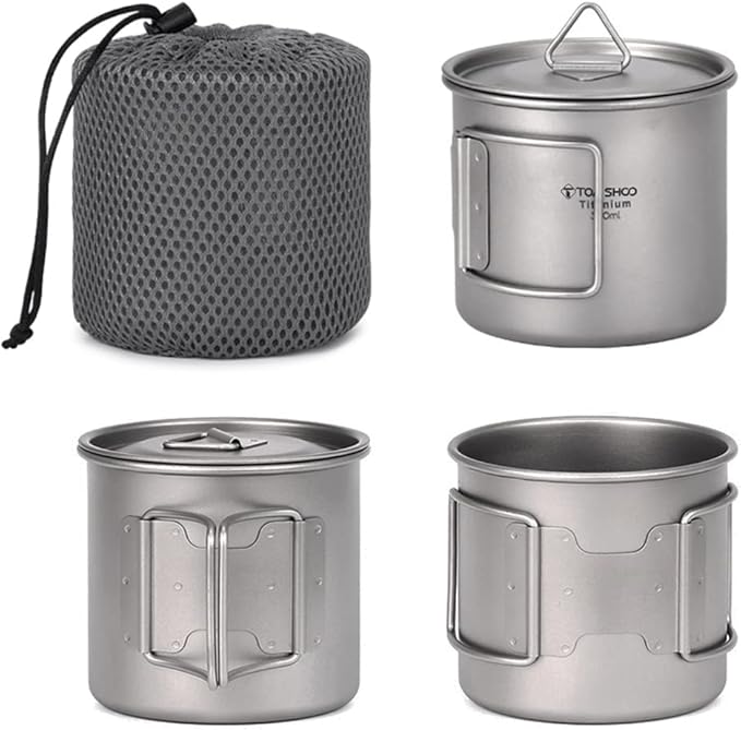 TOMSHOO Titanium Mug 650ml/22 oz Camping Titanium Pot with Lid Camping Coffee Cup with Foldable Handle for Camping Hiking Travelling Backpacking Camping Open Fire