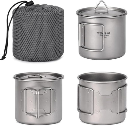 TOMSHOO Titanium Mug 650ml/22 oz Camping Titanium Pot with Lid Camping Coffee Cup with Foldable Handle for Camping Hiking Travelling Backpacking Camping Open Fire