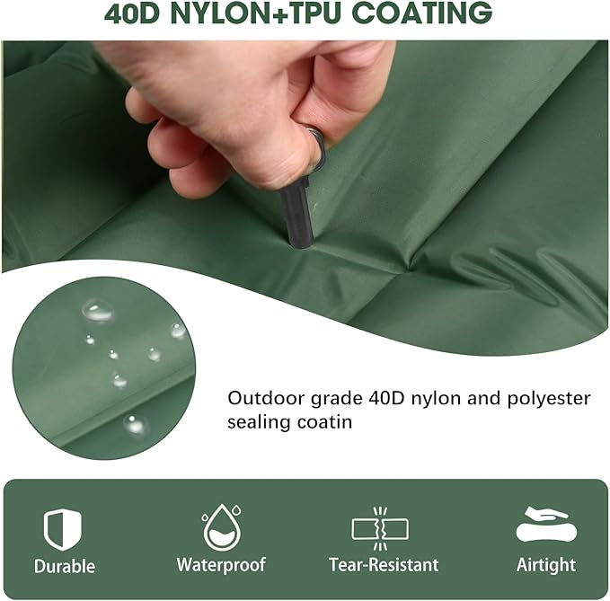 Double Sleeping Pad for Camping, Ultralight Camping Mattress with Pillow, Built-in Foot Pump, Thick Self-Inflatable 2-Person Portable Camping Mat for Backpacking Hiking Car Traveling Beach Tent