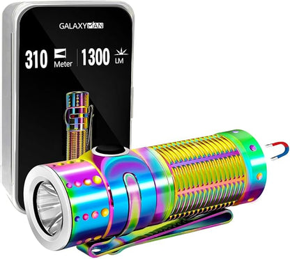 EDC Flashlight Rechargeable, 310M Throw 1300 High Lumen LED Mini Pocket Flash Light with Magnetic Base, Compact Waterproof Small Powerful Light for Home, Camping, Emergencies-Rainbow Color