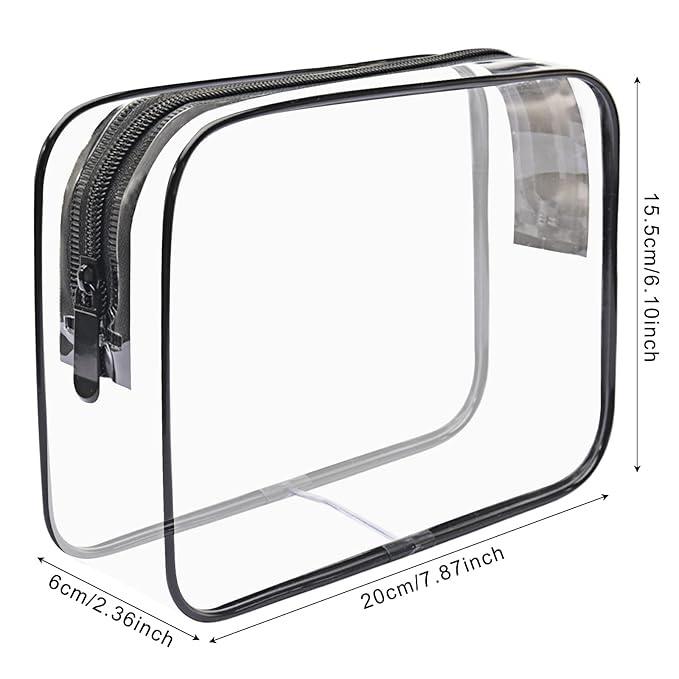 Lermende 2pcs Clear Toiletry Bag TSA Approved Travel Bag,Carry On for Travel,Airport Airline Accessories Compliant Bag,Quart Sized Makeup Cosmetic bag Women Men (Transparent Black, 3 Pack)