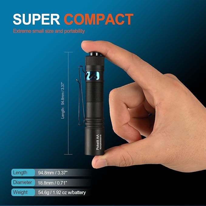 ACEBEAM Pokelit AA Rechargeable Mini Flashlight with Clip, 550 High Lumens Pocket EDC Flashlight, Super Bright Small Flashlight, 90+ High CRI Led Flashlight for Camping, Hiking, Everyday Use(Black)