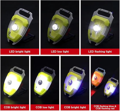 LED Small Flashlight, Snap-on Key Chain Light, COB Multi-Function Mini Work Light, 600 Lumens Rechargeable, 7 Lighting Modes with Fire Starter, Seat Belt Cutter, Screwdriver, Whistle, Yellow