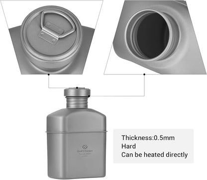 COOK'N'ESCAPE Titanium Camping Cookware Titanium Canteen Mess kit, Camping Canteen with Pot and Pan Set, Portable Lightweight Cookware for Outdoor Hiking Backpacking Picnic