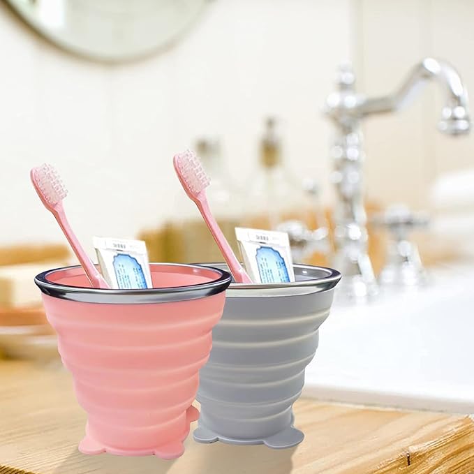 Silicone Small Foldable Cup-Expandable Folding Drinking Cup -Reusable Portable Mugs Cup with Lids For Travel, Camping, Hiking, Survival, Holiday, Outdoor Sports