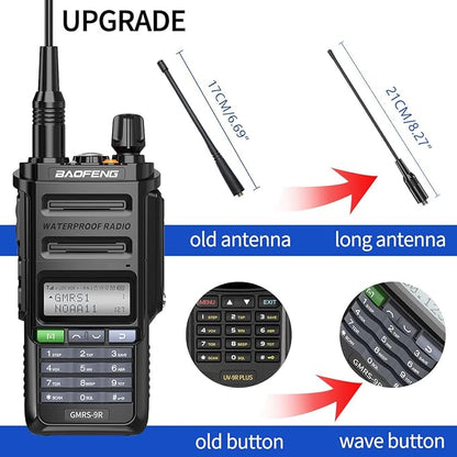 Baofeng GMRS-9R GMRS Radio Waterproof IP67 Two Way Radios GMRS Repeater Capable Rechargeable Walkie Talkies Long Range NOAA Weather Alerts Scan with Extra Tactical Antenna,2800mAh Battery,Speaker Mic