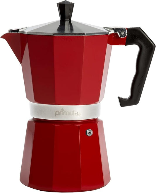 Primula Classic Stovetop Espresso and Coffee Maker, Moka Pot for Italian and Cuban Café Brewing, Greca Coffee Maker, Cafeteras, 6 Espresso Cups, Red