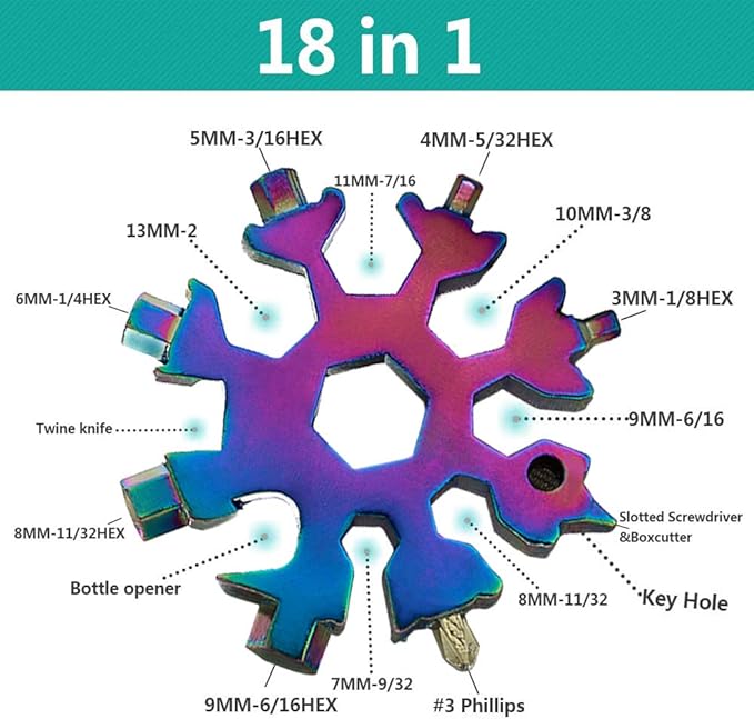18-in-1 Snowflake Multi-Tool Screwdriver, Stainless Steel 18-1 Multitool Snow Tool (Aurora)