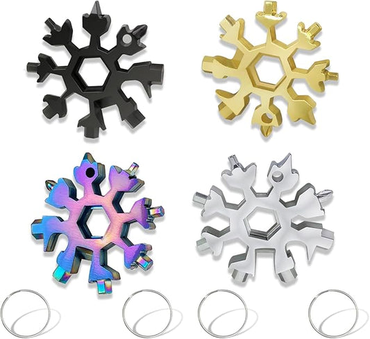 18-in-1 Snowflake Multi Tool Portable Stainless Steel Snowflake Bottle Opener/Flat Phillips Screwdriver Kit/Wrench Tools for Outdoor Camping Tool ,Christmas Gift (1Silver+1Black +1Colorful+1Gold)