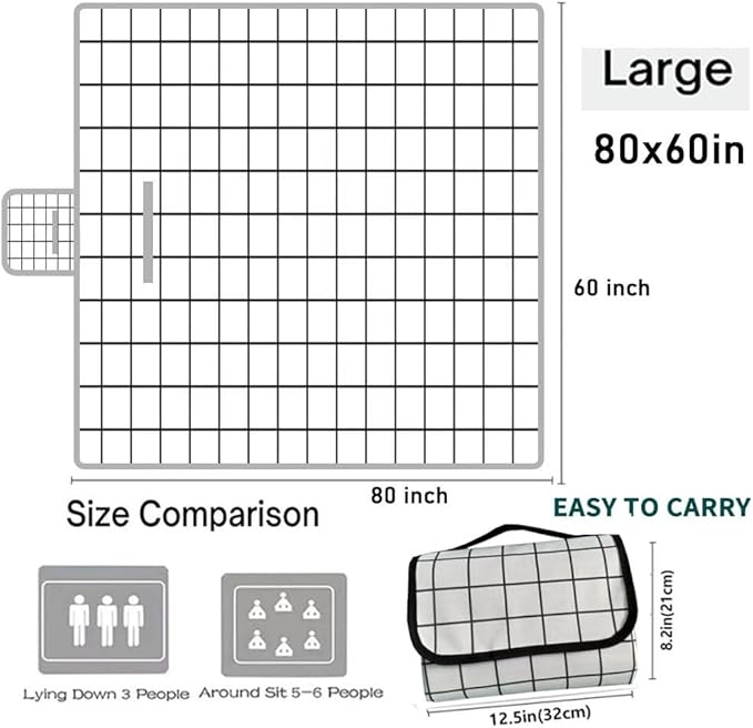 K Y KANGYUN Extra Large Picnic Blanket Outdoor Beach Blankets, Water-Resistant Foldable Sandproof Blankets Cute Picnic Mat for Beach, Camping Grass Lawn Park Mats (White, 80x60 in)