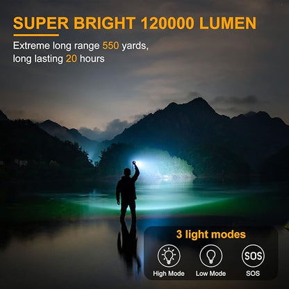 YIERBLUE Rechargeable Spotlight Flashlight 900000 High Lumen, IP66 Waterproof Spot Lights Outdoor Handheld, 20 Hours Long Lasting LED Large Flashlight with Foldable Stand and Detachable Red Filter