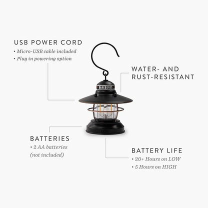 Barebones Edison Mini Lantern - Vintage Adjustable Camping Lantern - Small Lantern Lights - Outdoor Accessories and Camping Essentials