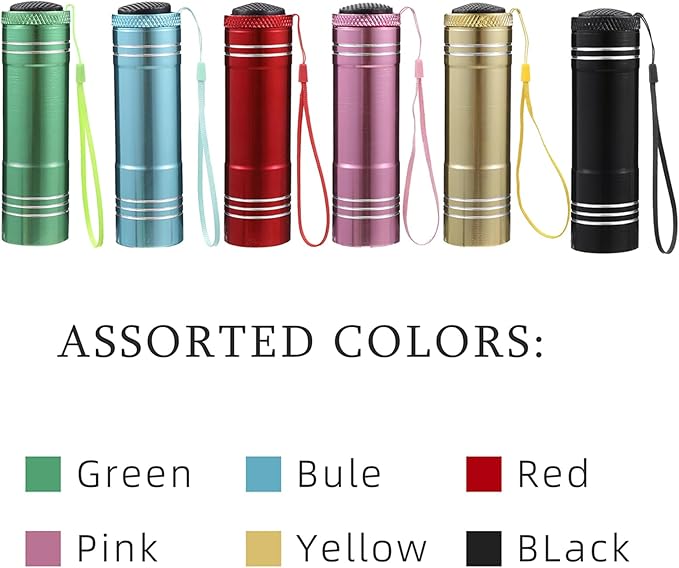 6 Pack Mini Flashlight Set, Aluminum LED Handheld Torches with Lanyard, Assorted Colors, Batteries Included for Party Favors, Night Reading, Camping, Power Outage (Style 2, 6)