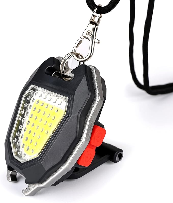MAKDAK COB Keychain Work Light Keychain Flashlight - Emergency Light with 7 Light Mode,Build in Lighter,Magnet Base and Folding Bracket Bottle Opener, for Camping Fishing 2Pack