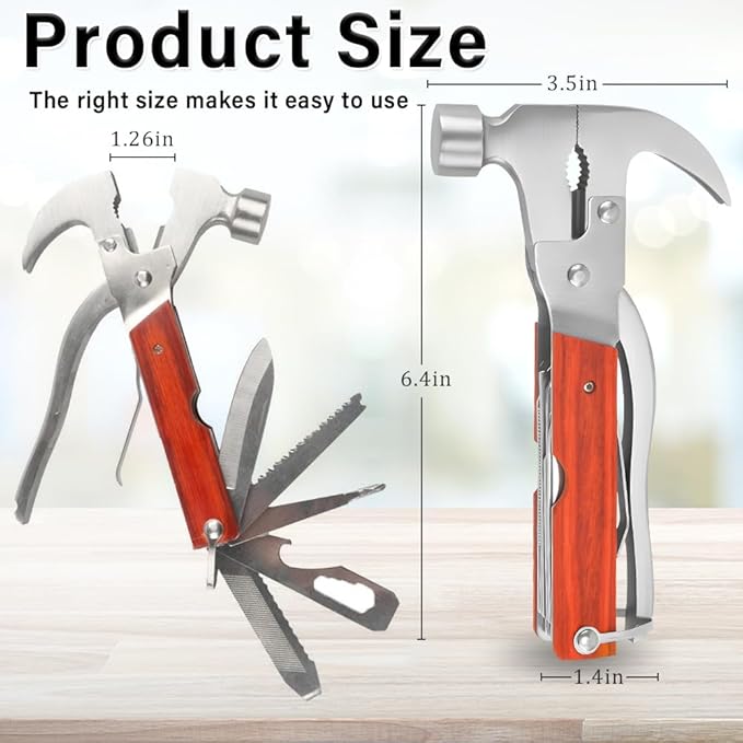 Hammer Multitool 15 in 1 Multi-Tool Knife Hammer Pliers Saw Bottle Opener Screwdriver Household Camping Work Multitool Gifts for Men Dad