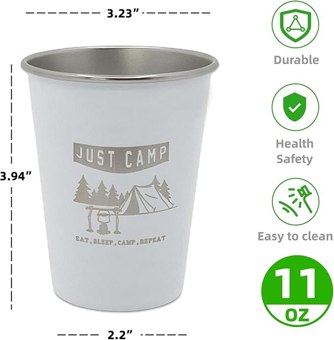 4pcs Camping Cup 11oz Wilderness Theme Pattern 18/8 Stainless Steel for Outdoor Picnic Hiking Fishing Pint cup Tumbler Gift 4 colors