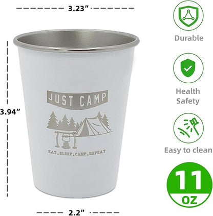 4pcs Camping Cup 11oz Wilderness Theme Pattern 18/8 Stainless Steel for Outdoor Picnic Hiking Fishing Pint cup Tumbler Gift 4 colors